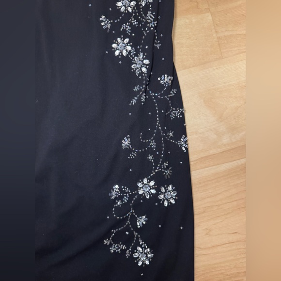 90s Black Evening Prom Dress High Neck Backless Strappy Beaded Size 4 Free Bag - Picture 10 of 12